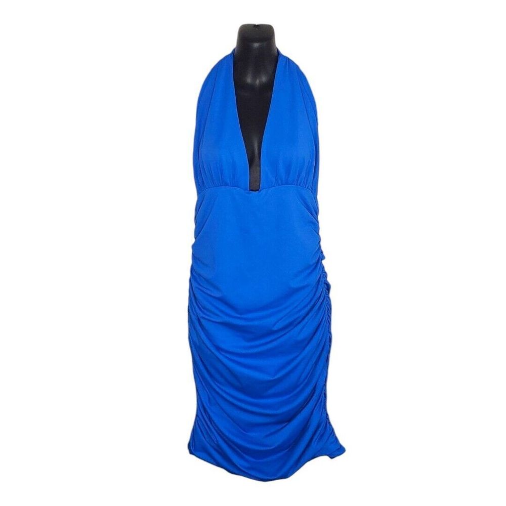 Princess Polly Womens Jordy Mini Dress Size 10 Blue Halter Sleeveless Body Con